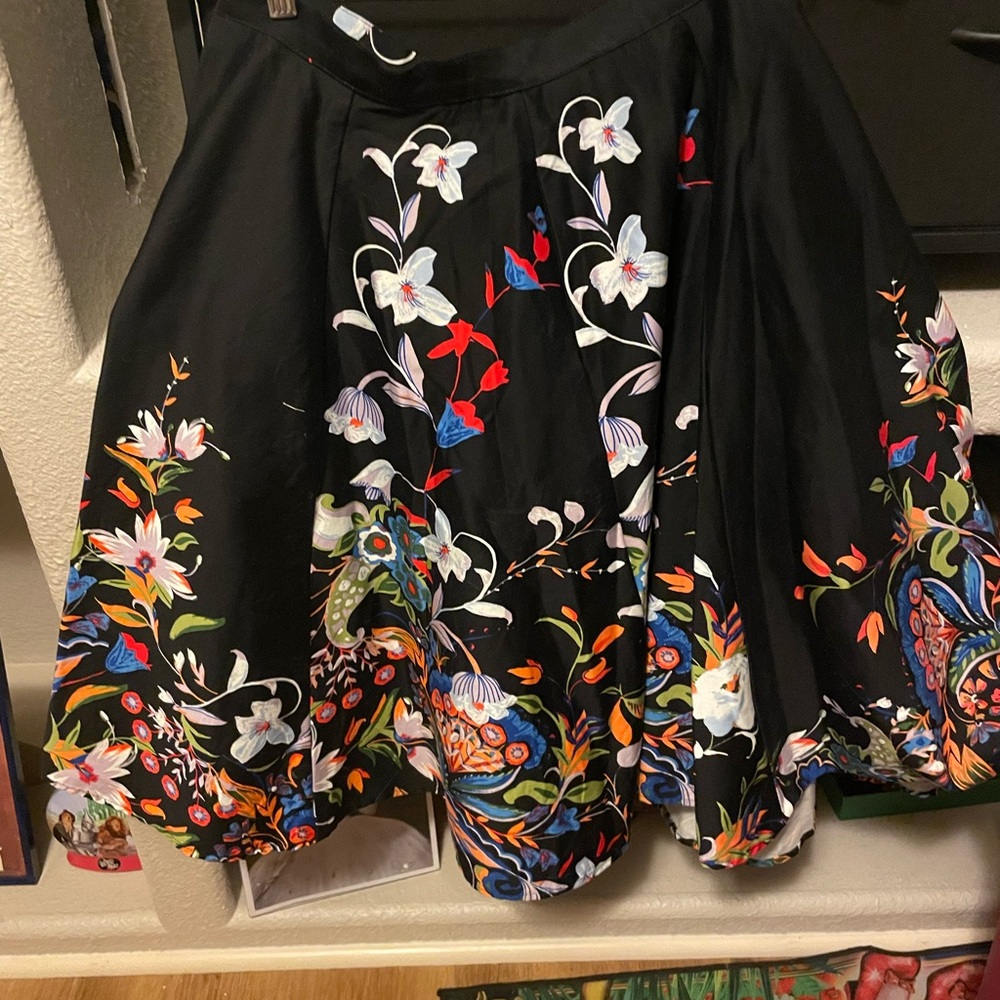Floral Embroidered Black Skirt